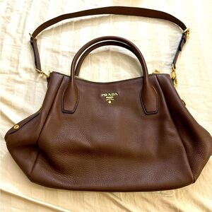 EUC Authentic Prada Vitello Daino Shopping Tote Bag - Brown